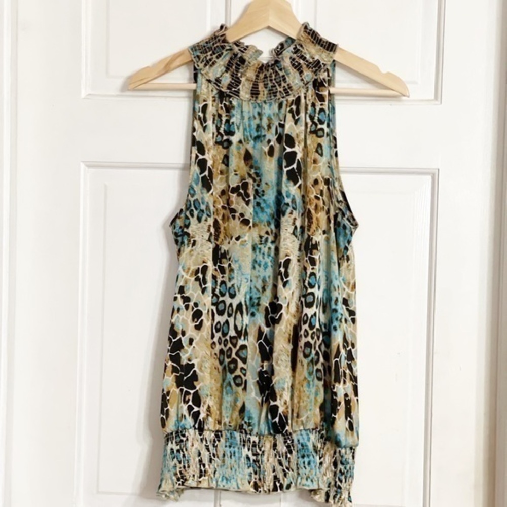 Essentials Animal Print High Neck Sleeveless Top
